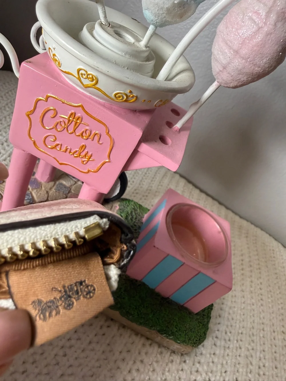 Coach Pebbled Leather Wristlet in Cream with Pale Yellow Logo